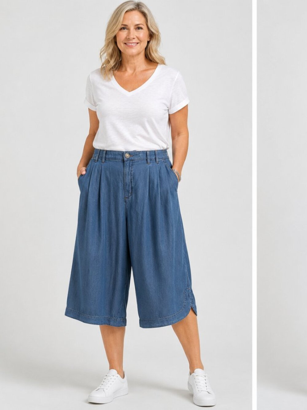 John Mark Women's Cropped Pleated Lyocell Pants – Denim Blue – Size 16W – NWT